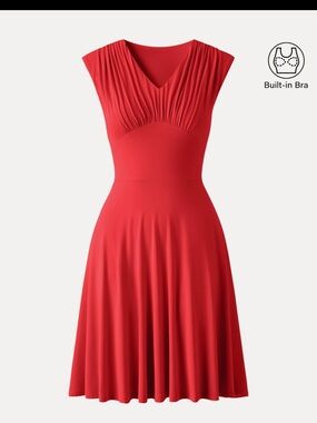 OGL Sunkiss cooling gathered Dress with Built-In Bra and pockets NWT
